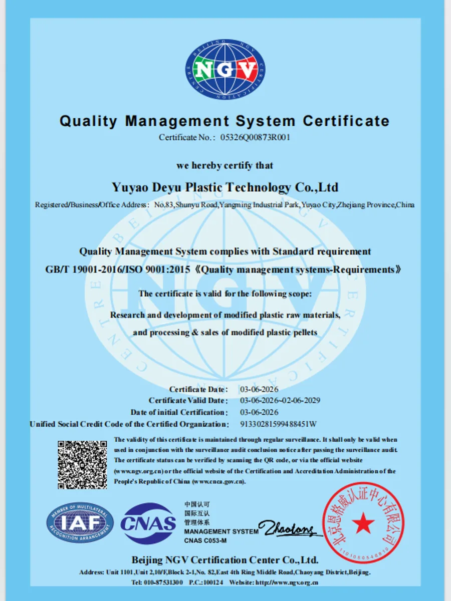 DEYU ISO 9001 quality management system certificate