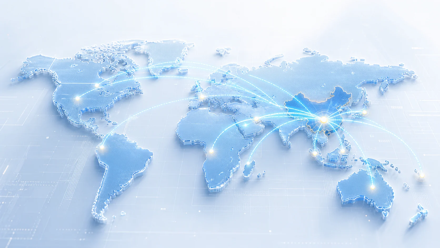 Mapa mundial tecnológico que muestra la cobertura global de servicio y exportación de DEYU plastics