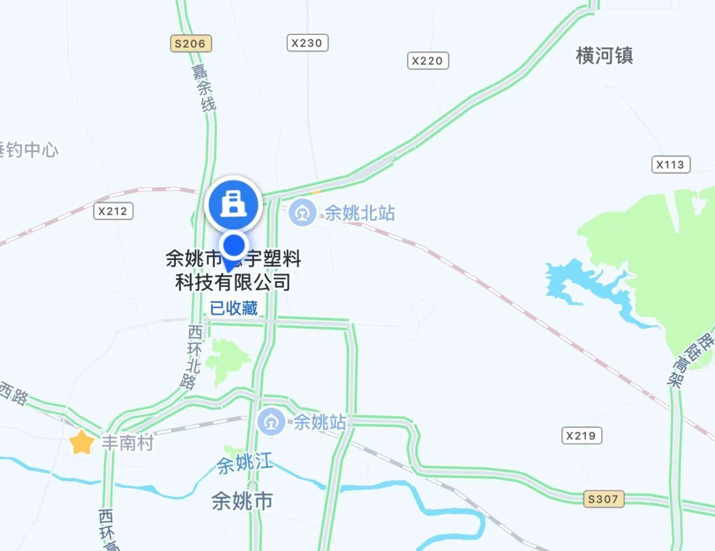 Скриншот карты с расположением Yuyao Deyu Plastic Technology Co., Ltd. рядом со станцией Yuyao North в Юйяо, Нинбо, Чжэцзян, Китай