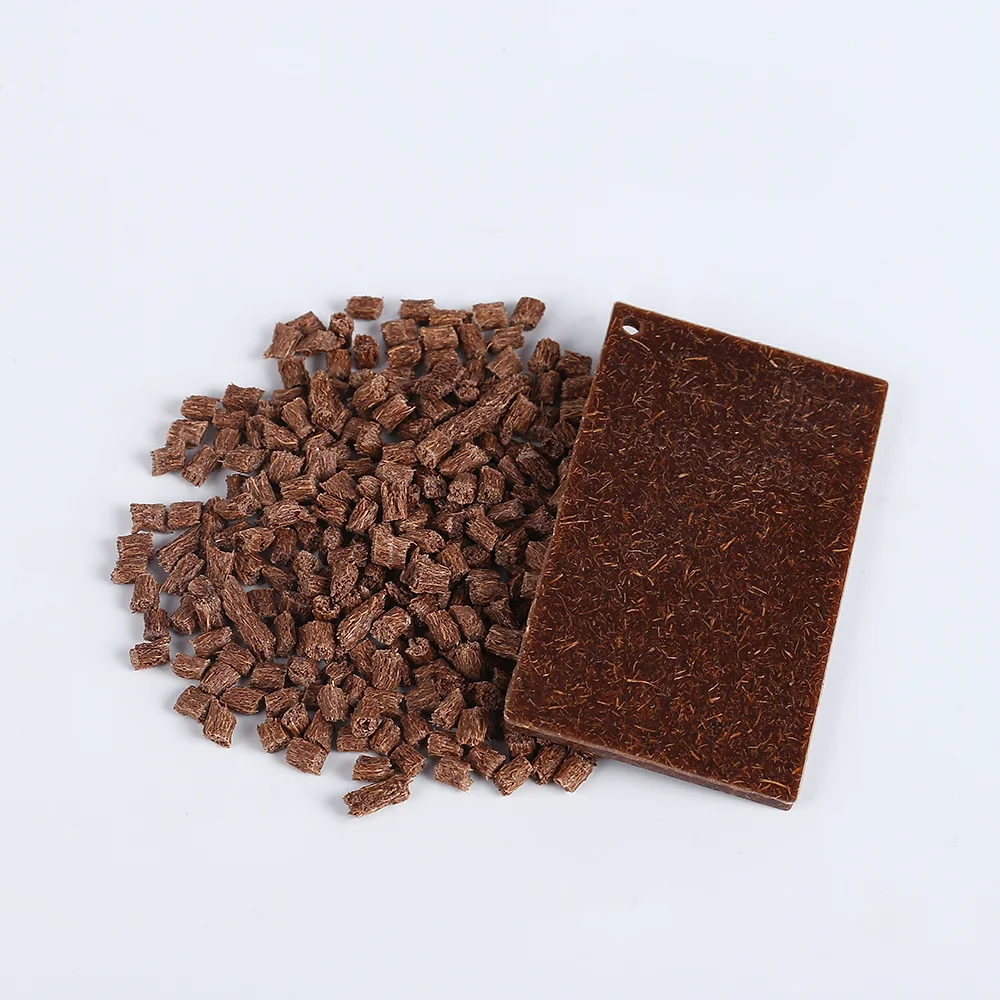 Coconut fiber composite PE pellets and molded sample