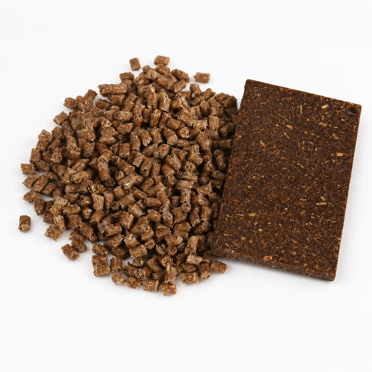 Wheat straw composite PP masterbatch pellets with molded sheet sample