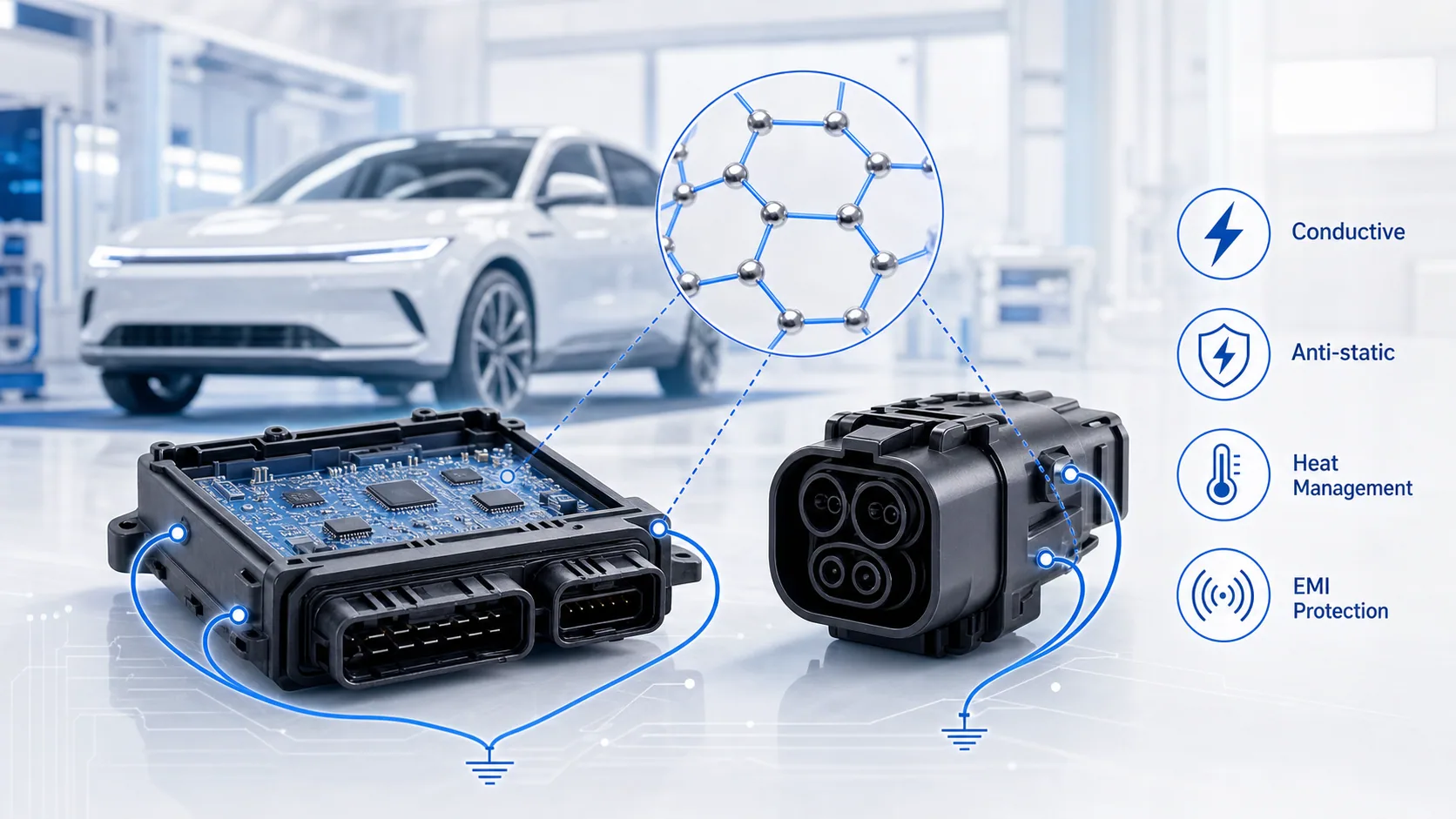 Technical process illustration for Conductive and Anti-Static Plastics Solution for Automotive Applications