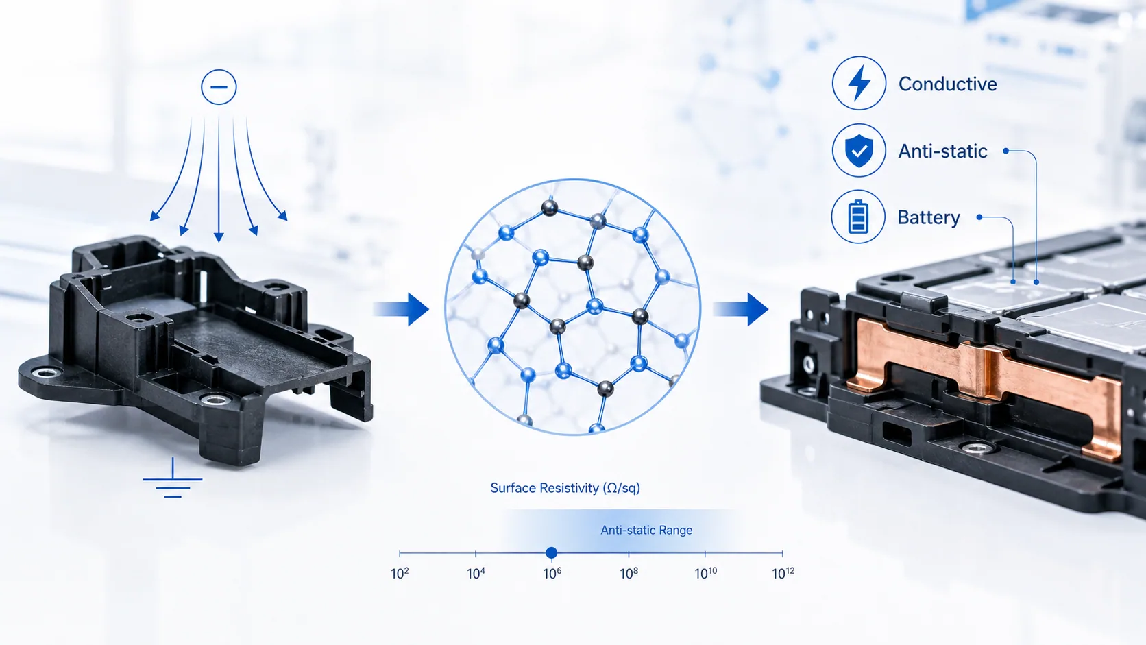 Technical process illustration for Conductive and Anti-Static Plastics Solution for Battery Systems