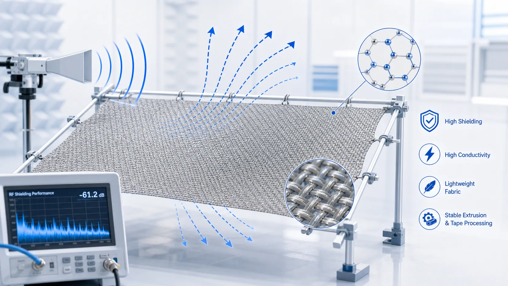 Technical process illustration for Conductive PP Solution for Shielding Fabric Production