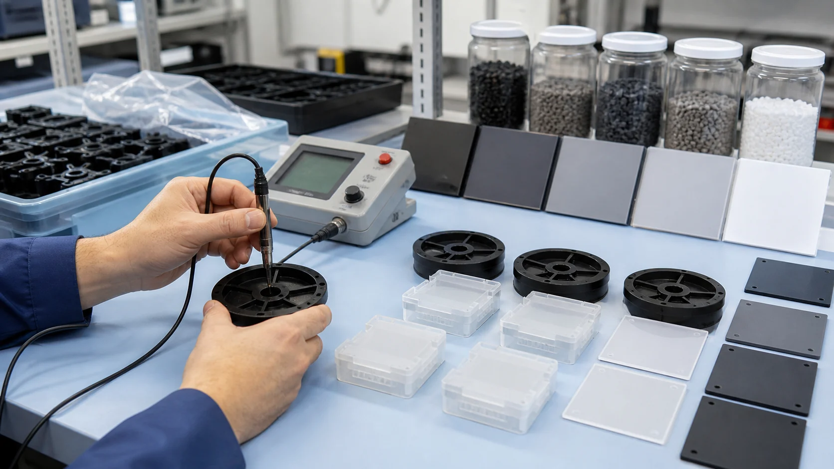 Engineering bench for conductive and antistatic plastic resistance stability validation