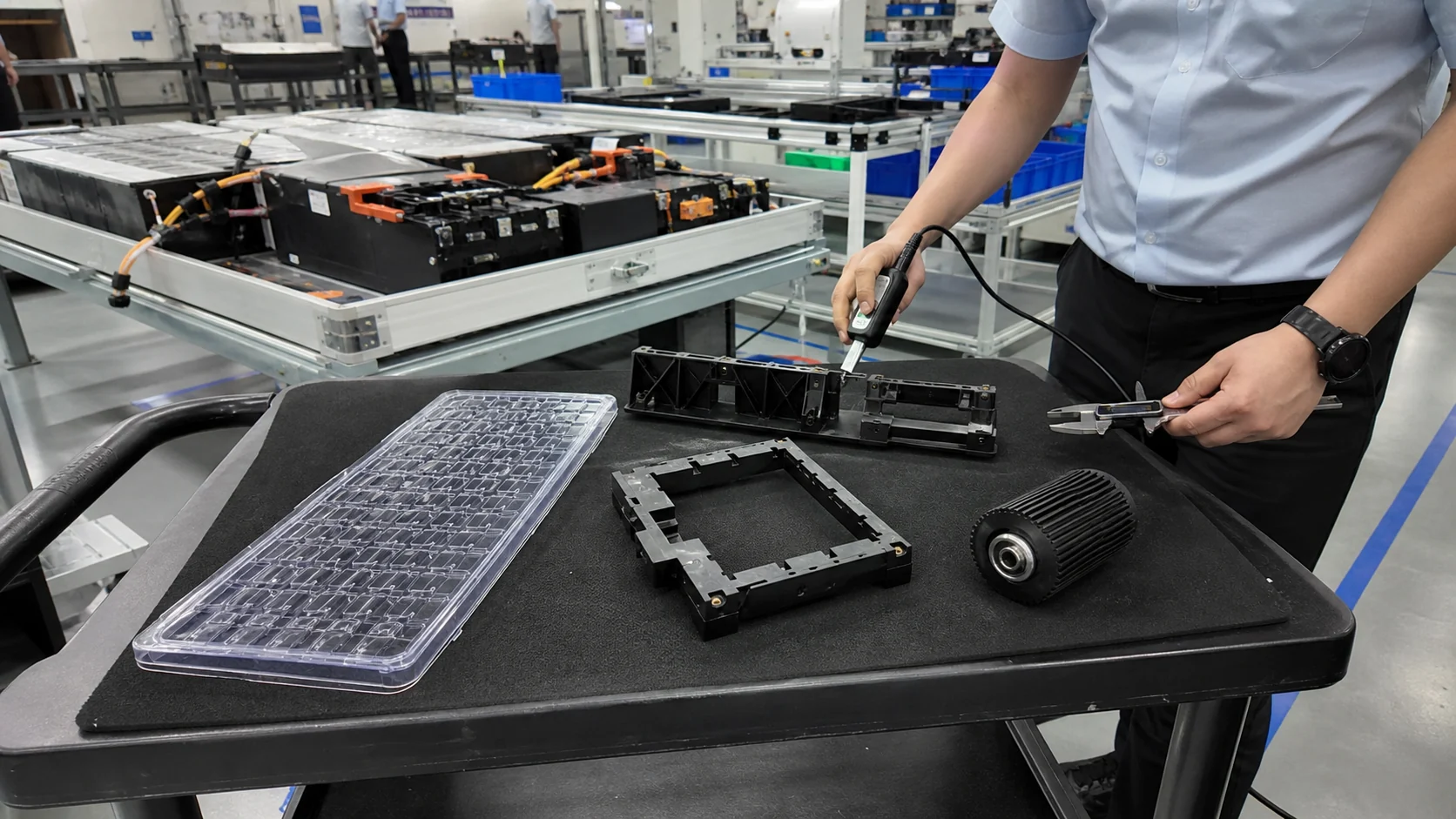 Validación de aplicaciones con bandejas antiestáticas para semiconductores, soportes de módulo de batería, ventanas de sala limpia y rodillos de automatización
