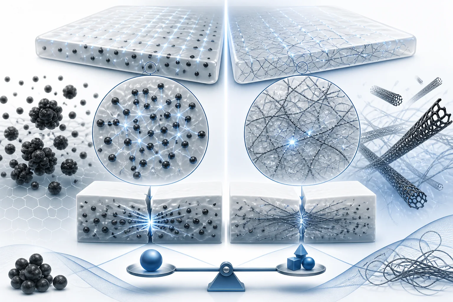 Research-style comparison of carbon black internal mixing and CNT conductive network routes.