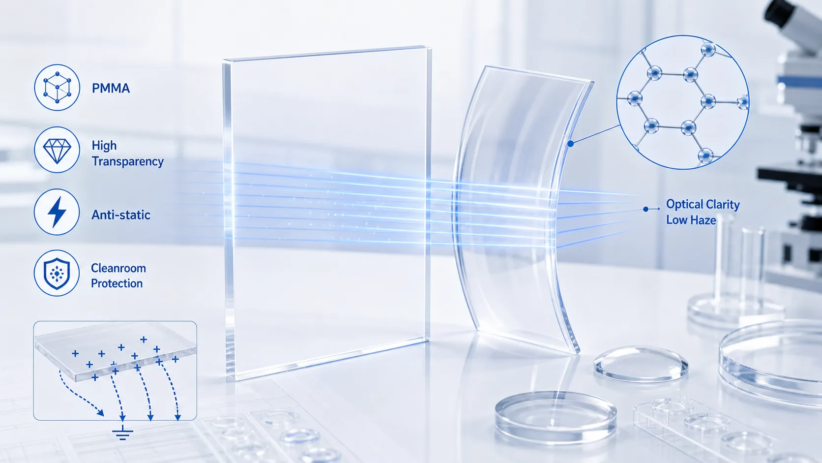 Technical process illustration for Transparent Anti-Static PMMA Solution for Visual and Clean Applications